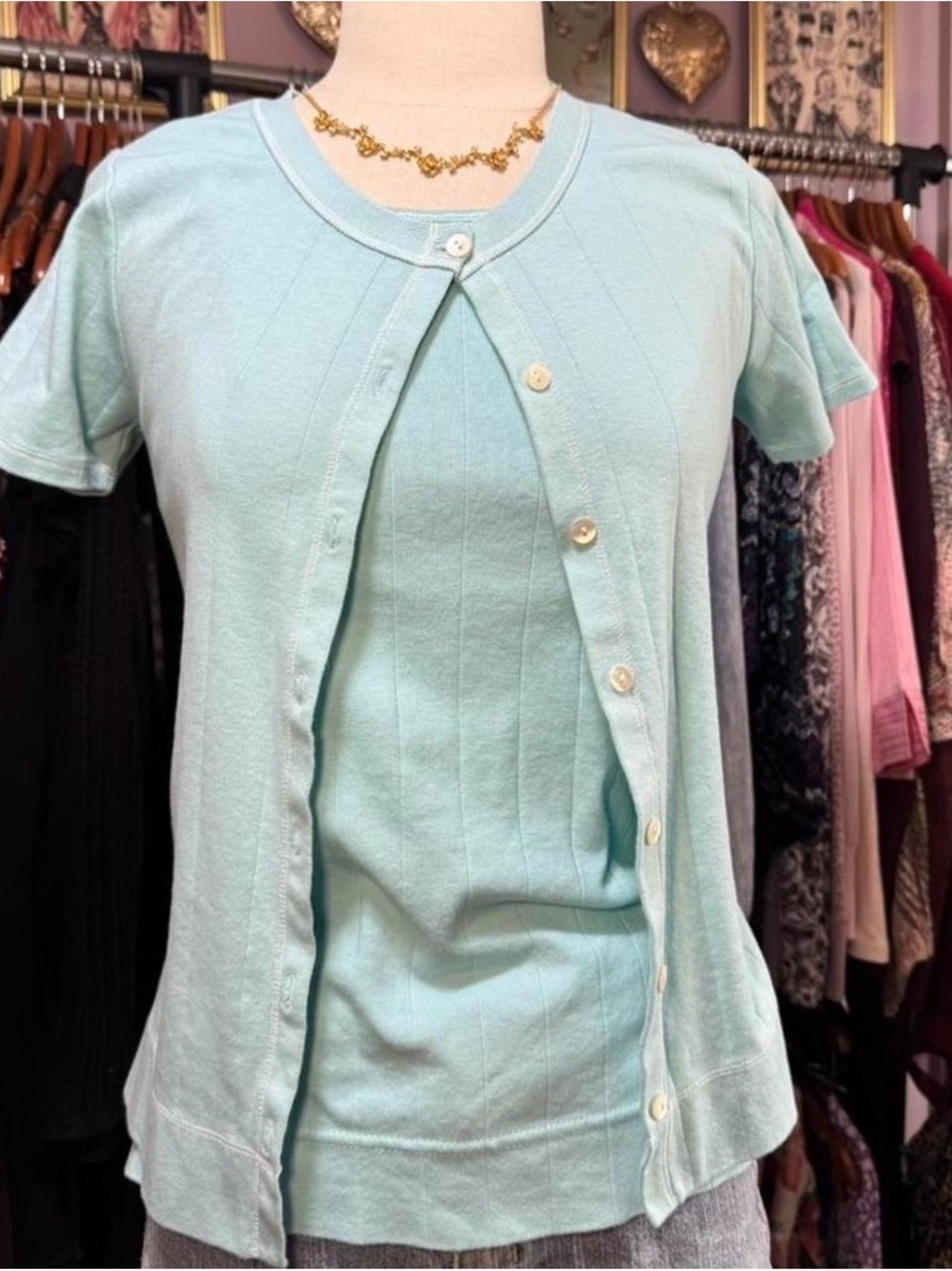 Liz Claiborne Mint Aqua Knit Camisole & Short-Sleeve Cardigan Set